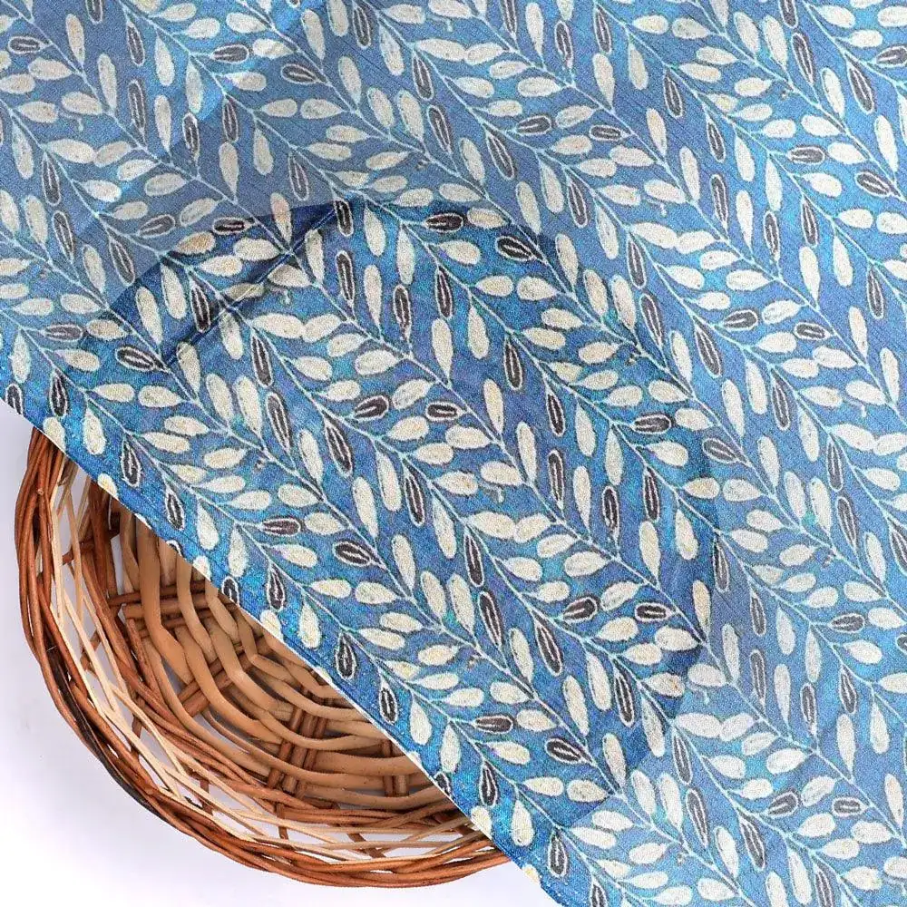 Beautiful Valley Of Leaves With Blue Digital Printed Fabric - Pure Chinon - Image 2
