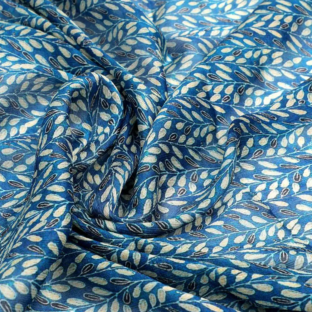 Beautiful Valley Of Leaves With Blue Digital Printed Fabric - Pure Chinon - Image 3