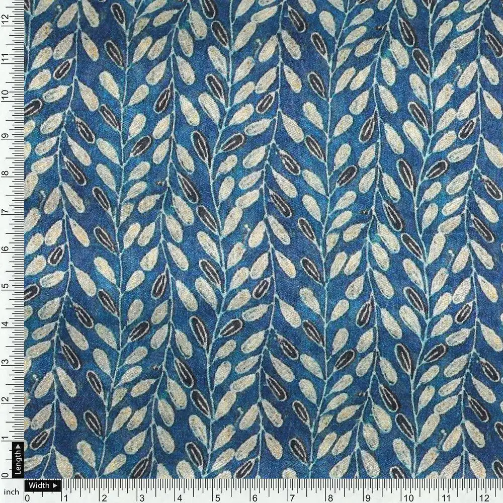 Beautiful Valley Of Leaves With Blue Digital Printed Fabric - Pure Chinon - Image 4
