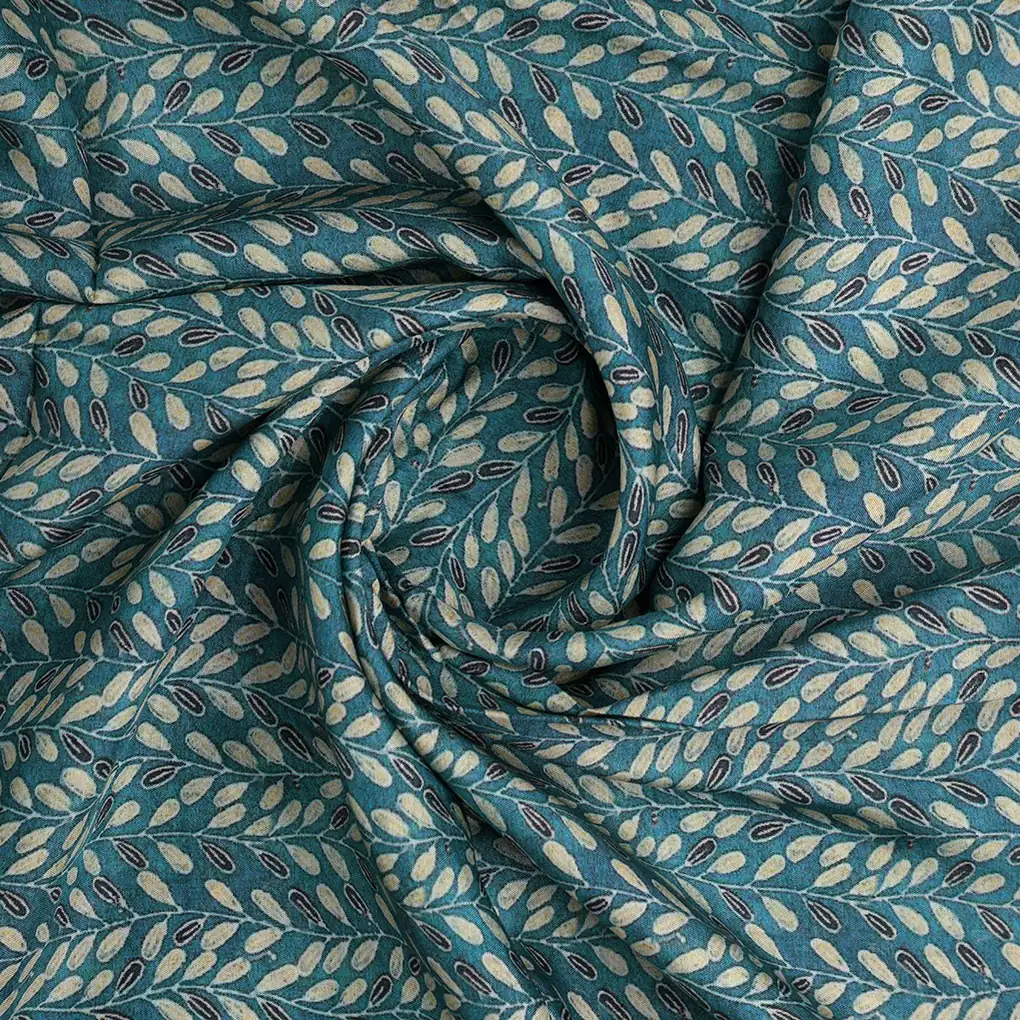 Beautiful Valley Of Leaves With Blue Digital Printed Fabric - Pure Muslin - Image 2
