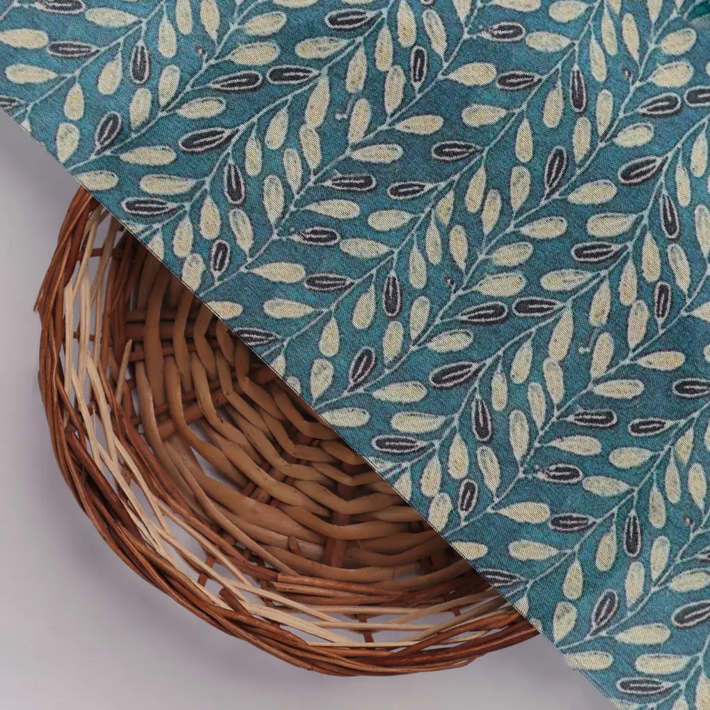 Beautiful Valley Of Leaves With Blue Digital Printed Fabric - Pure Muslin - Image 3
