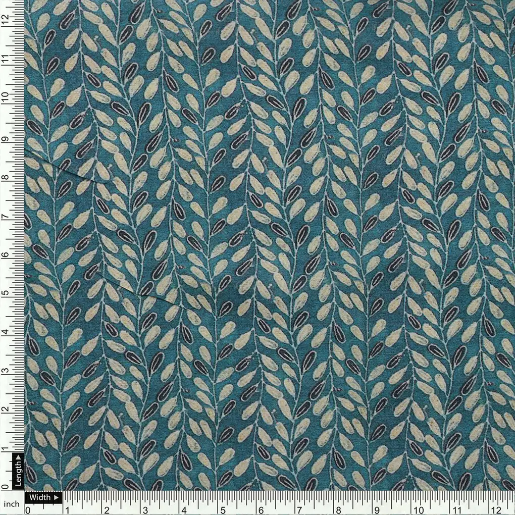 Beautiful Valley Of Leaves With Blue Digital Printed Fabric - Pure Muslin - Image 4