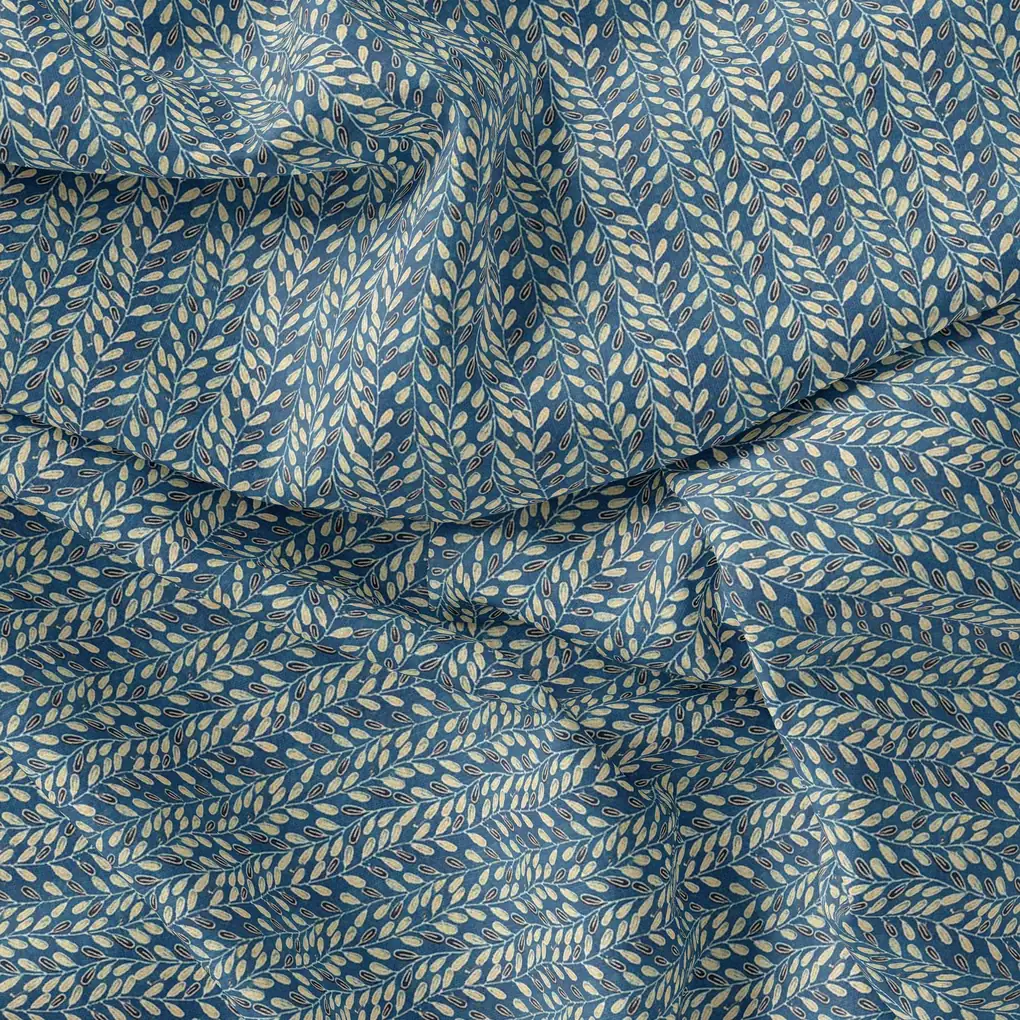 Beautiful Valley Of Leaves With Blue Digital Printed Fabric - Upada Silk - Image 3