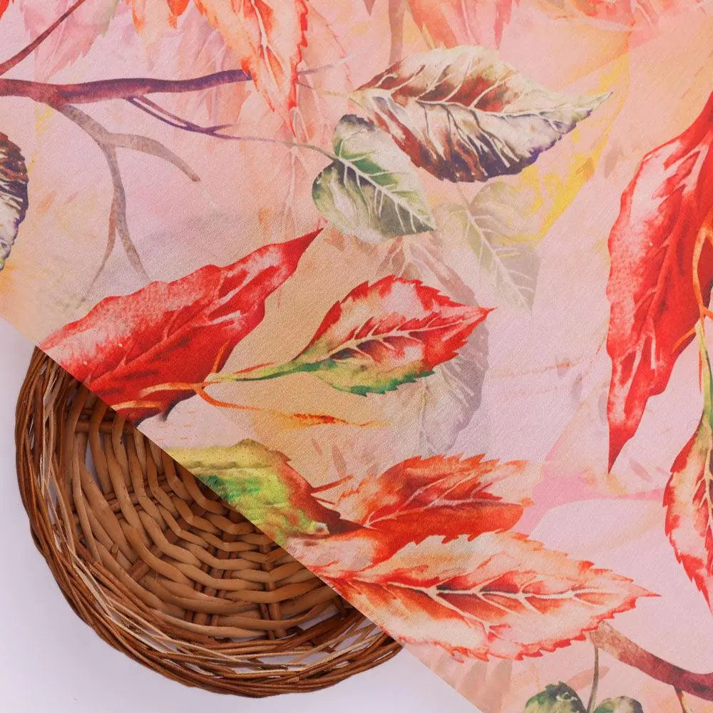 Beautiful Watercolour Gradient Autumnal Leaves Digital Printed Fabric - Poly Muslin - Image 2