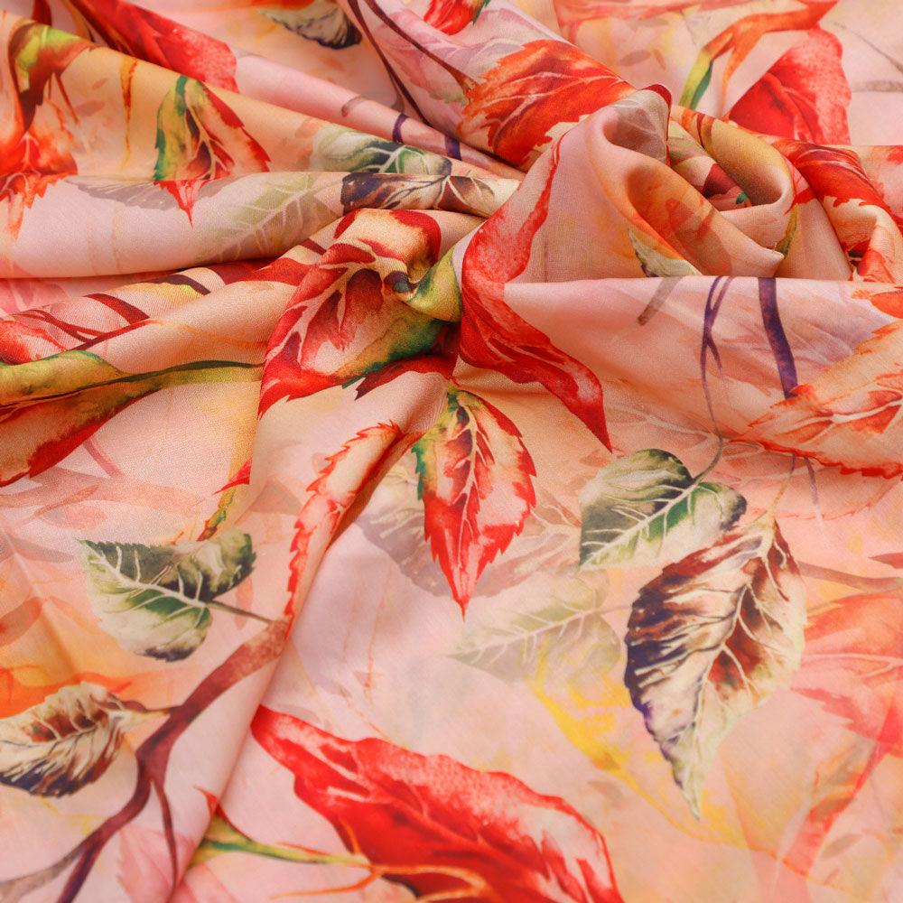 Beautiful Watercolour Gradient Autumnal Leaves Digital Printed Fabric - Poly Muslin - Image 3
