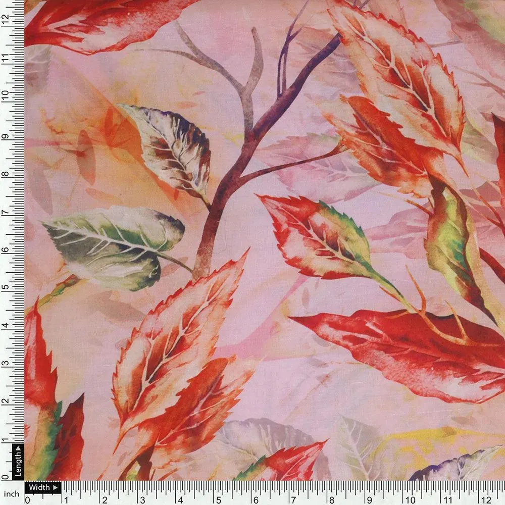 Beautiful Watercolour Gradient Autumnal Leaves Digital Printed Fabric - Poly Muslin - Image 4