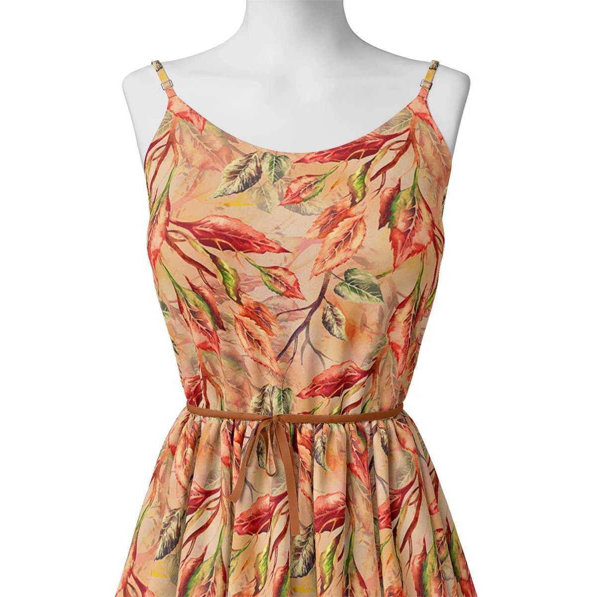 Beautiful Watercolour Gradient Autumnal Leaves Digital Printed Fabric - Pure Georgette - Image 2