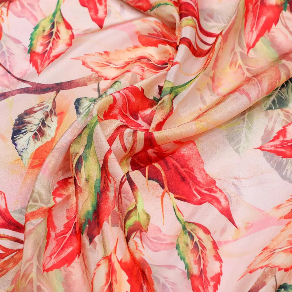 Beautiful Watercolour Gradient Autumnal Leaves Digital Printed Fabric - Silk Crepe - Image 3