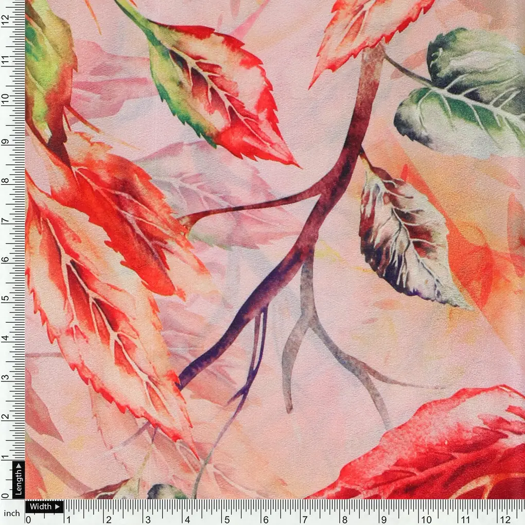 Beautiful Watercolour Gradient Autumnal Leaves Digital Printed Fabric - Silk Crepe - Image 4