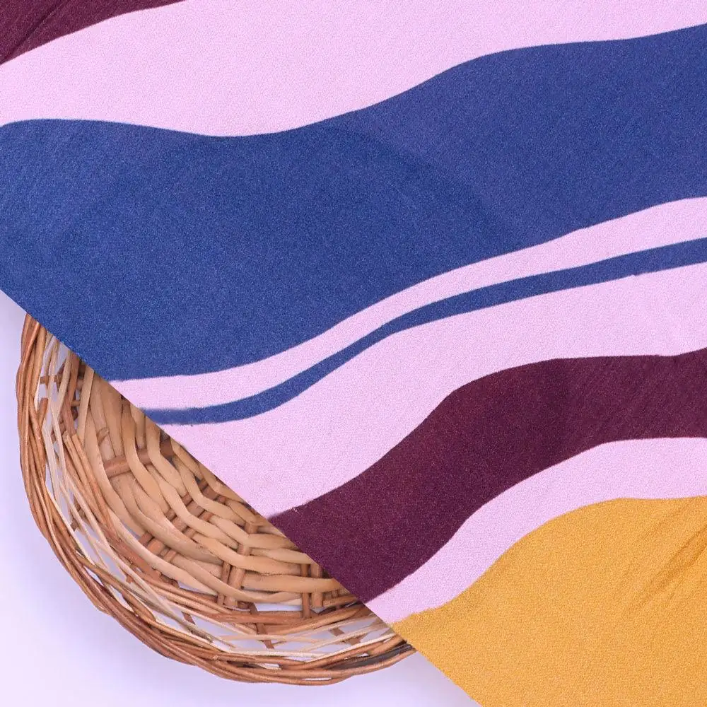 Beautiful Waving Colourful Digital Printed Fabric - Pure Muslin - Image 2