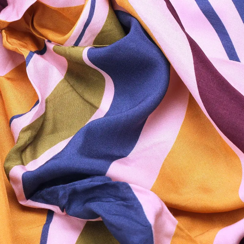Beautiful Waving Colourful Digital Printed Fabric - Pure Muslin - Image 3