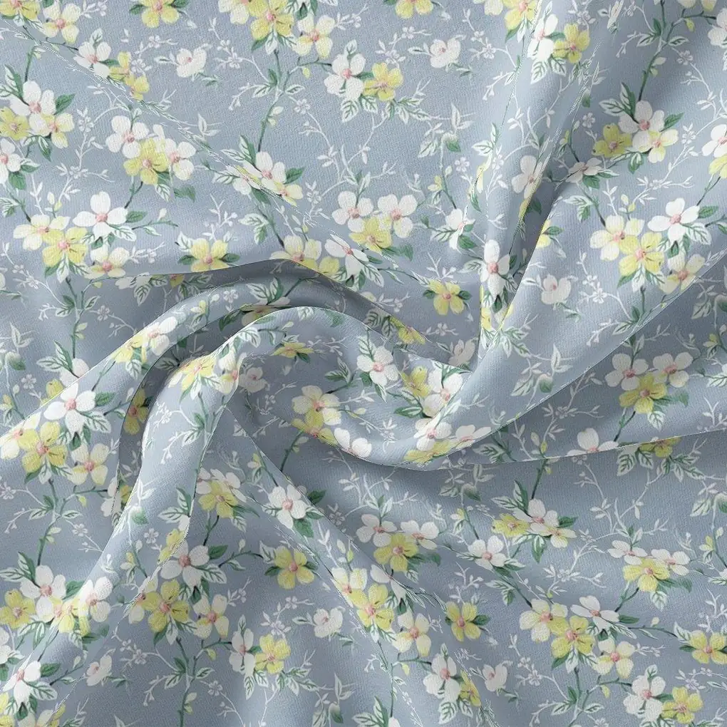 Beautiful White Jasmine Valley Flower Digital Printed Fabric - Image 3