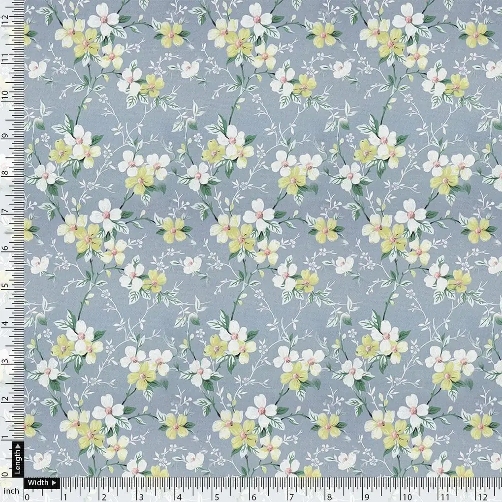 Beautiful White Jasmine Valley Flower Digital Printed Fabric - Image 4