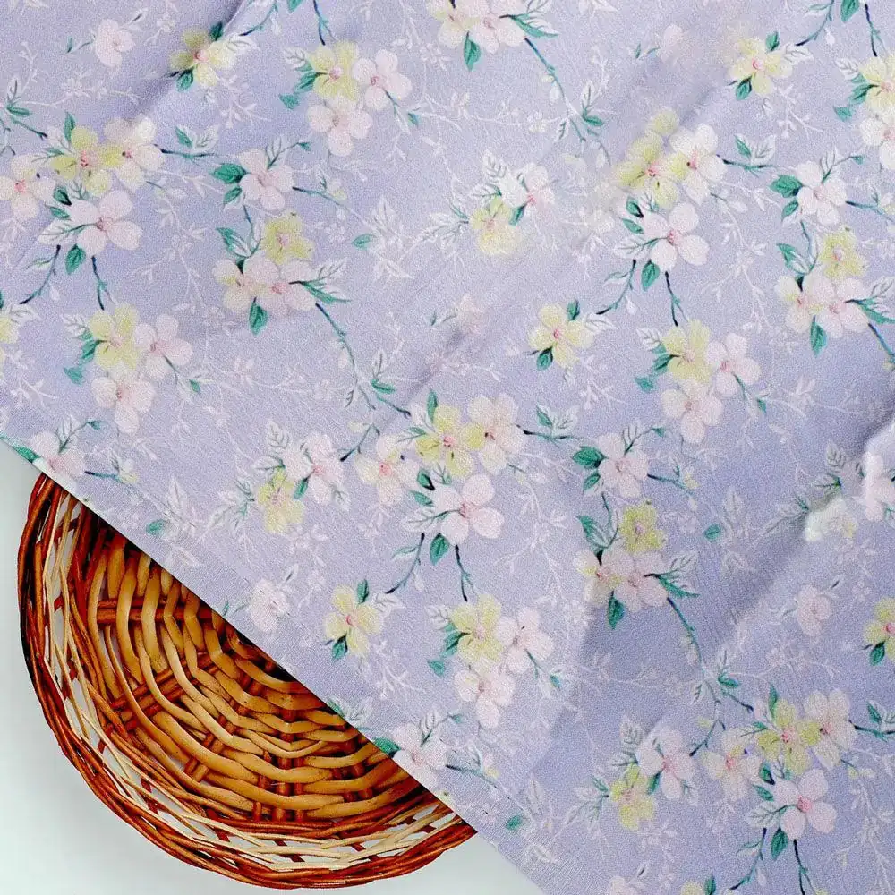 Beautiful White Jasmine Valley Flower Digital Printed Fabric - Japan Satin - Image 2