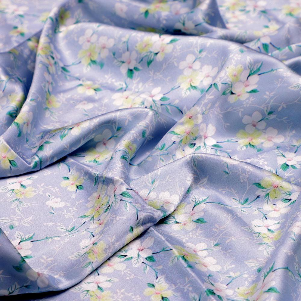 Beautiful White Jasmine Valley Flower Digital Printed Fabric - Japan Satin - Image 3
