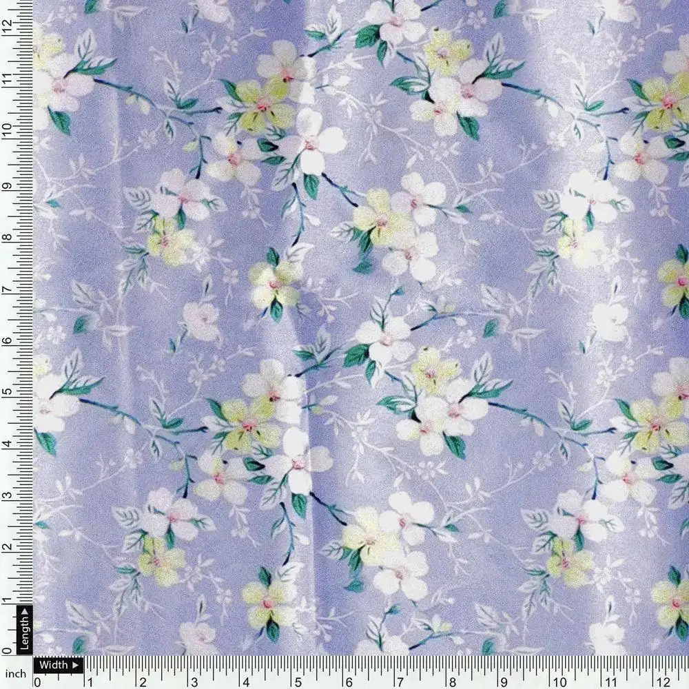 Beautiful White Jasmine Valley Flower Digital Printed Fabric - Japan Satin - Image 4