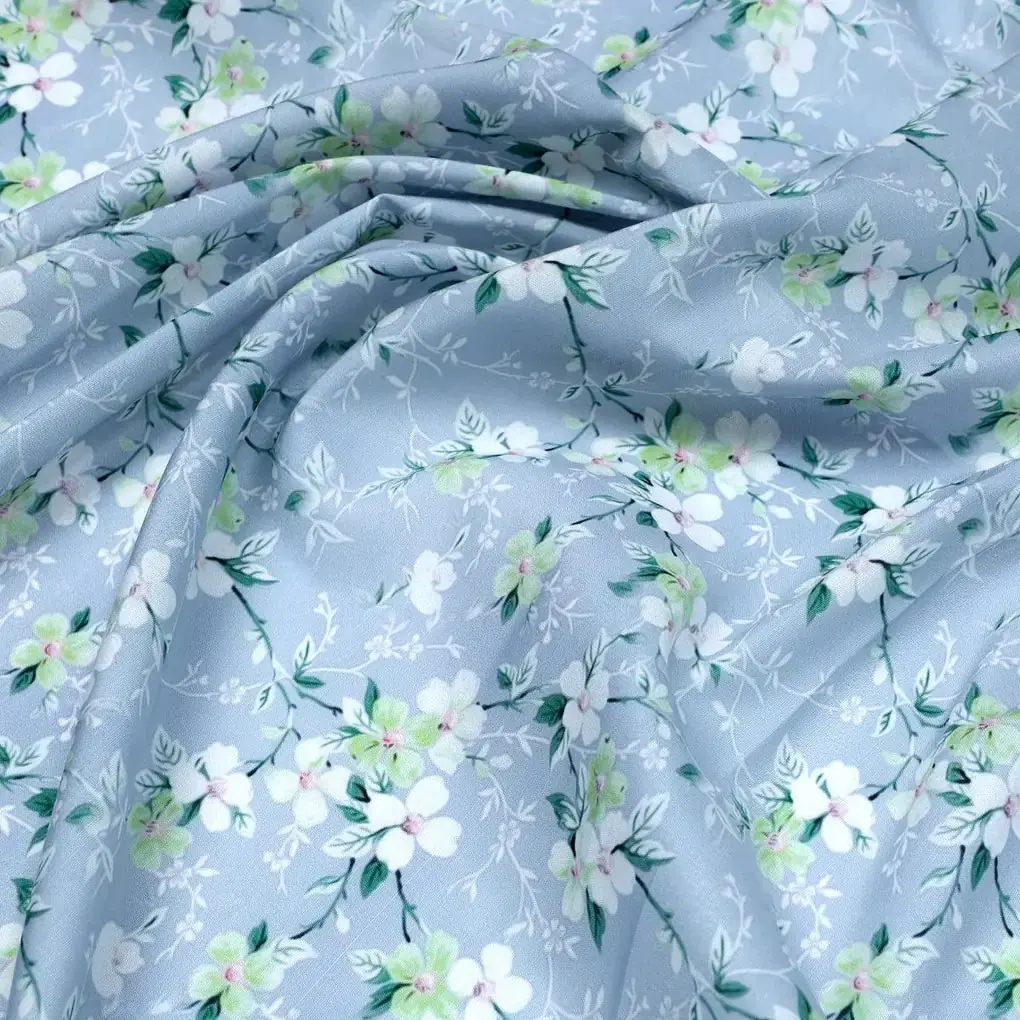 Beautiful White Jasmine Valley Flower Digital Printed Fabric - Muslin - Image 3