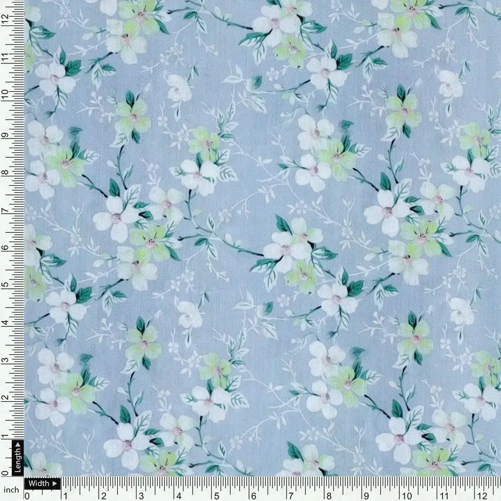Beautiful White Jasmine Valley Flower Digital Printed Fabric - Muslin - Image 4