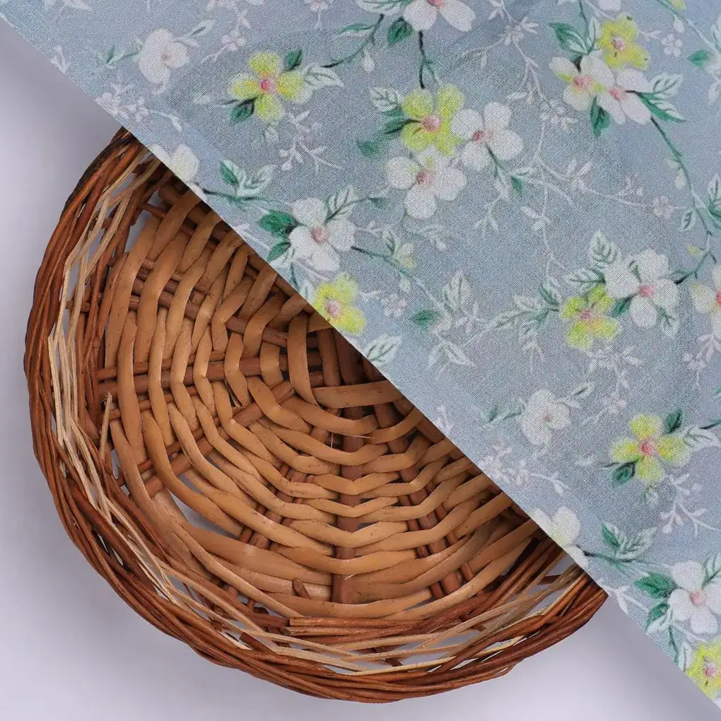 Beautiful White Jasmine Valley Flower Digital Printed Fabric - Pure Cotton - Image 2