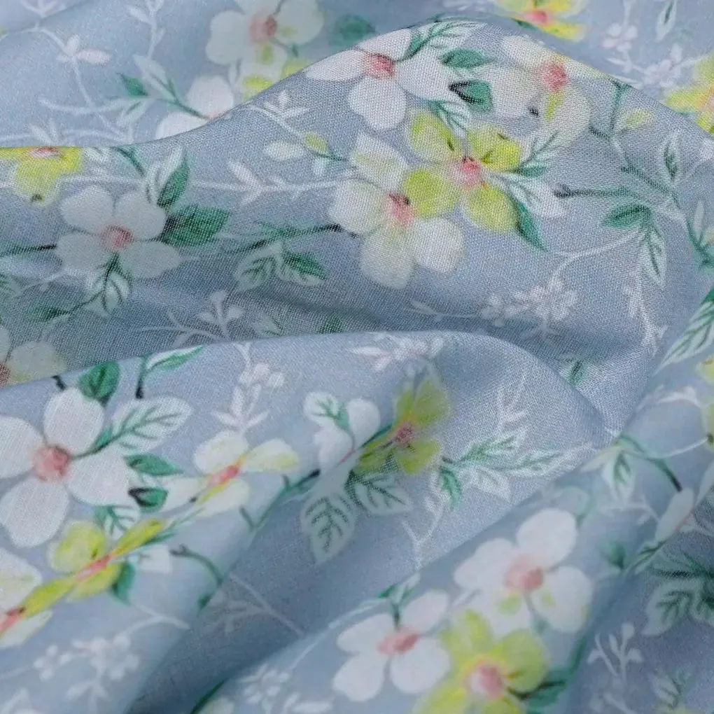 Beautiful White Jasmine Valley Flower Digital Printed Fabric - Pure Cotton - Image 3