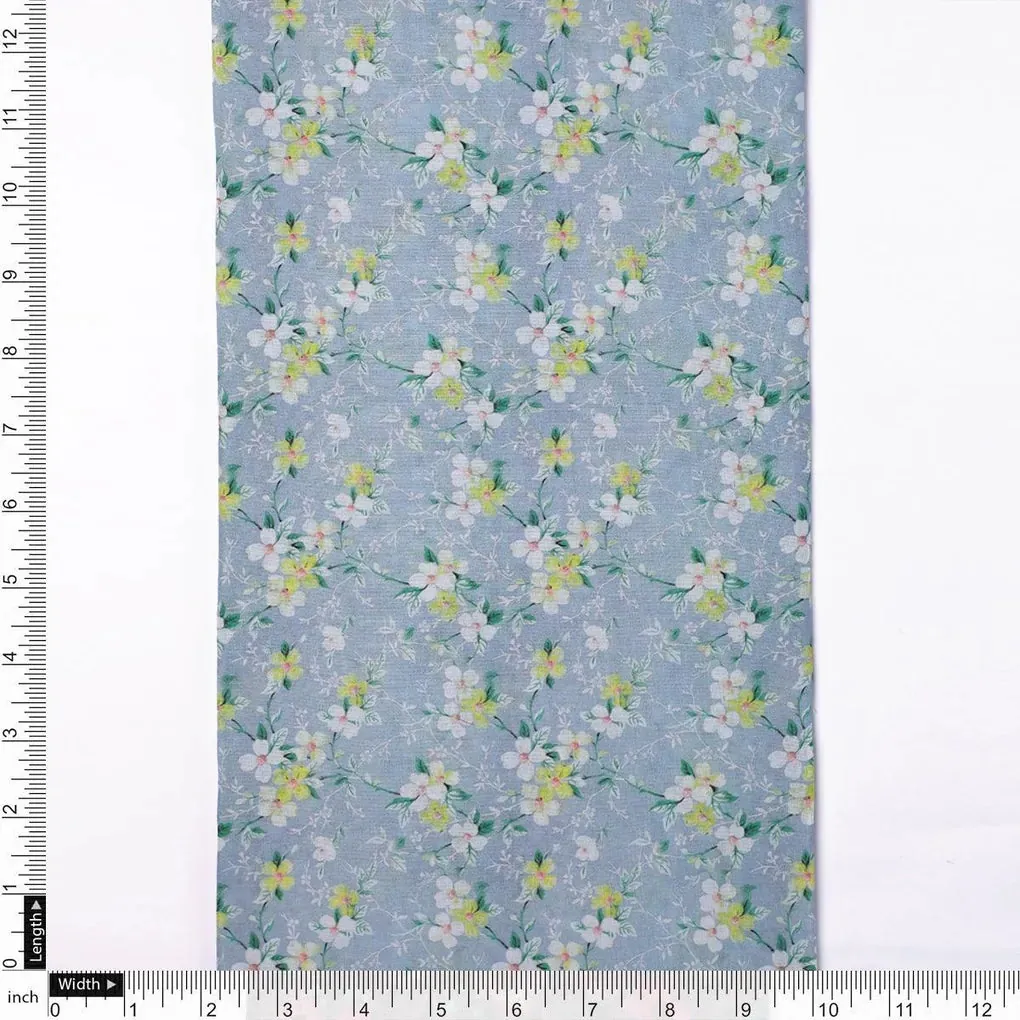 Beautiful White Jasmine Valley Flower Digital Printed Fabric - Pure Cotton - Image 4