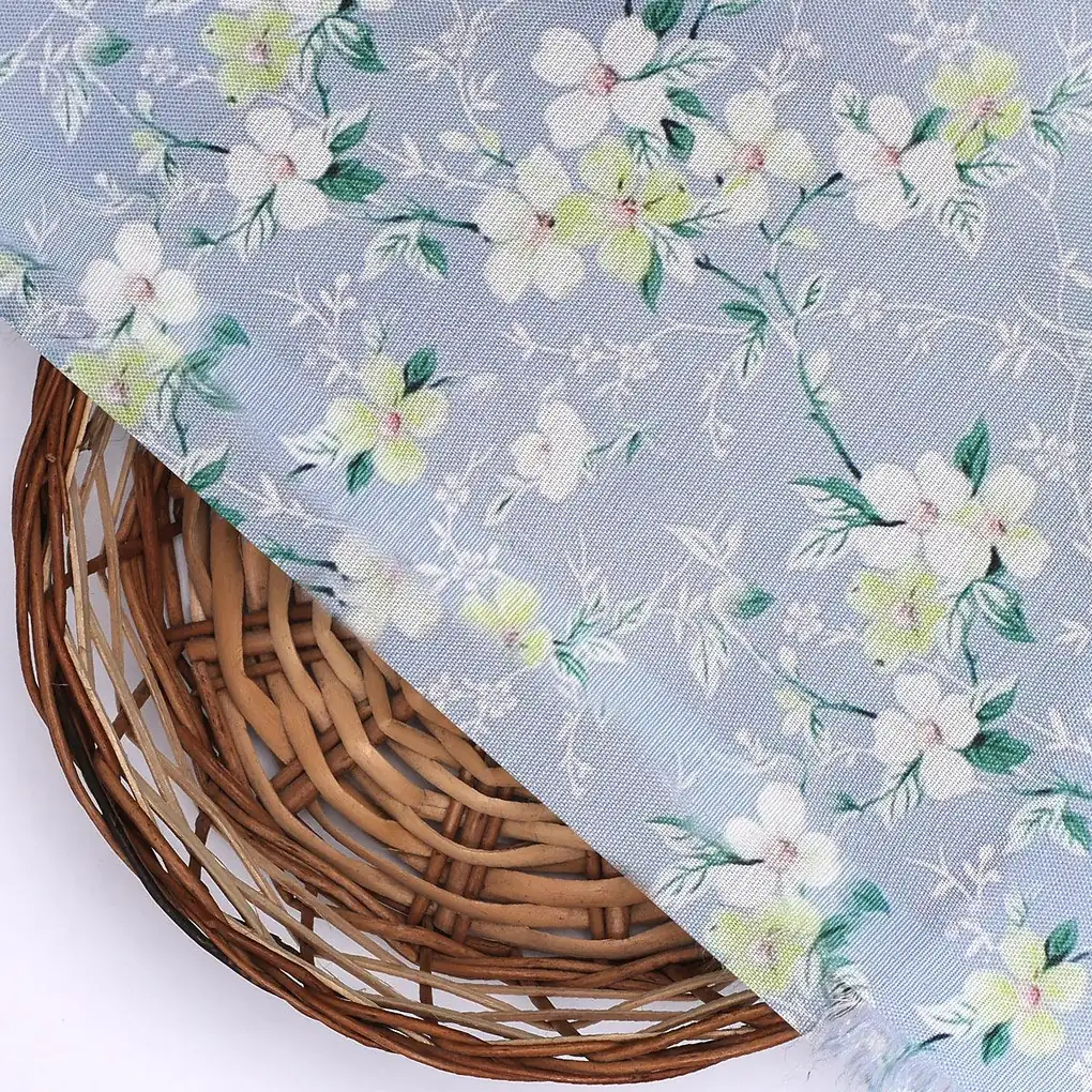 Beautiful White Jasmine Valley Flower Digital Printed Fabric - Rayon - Image 2