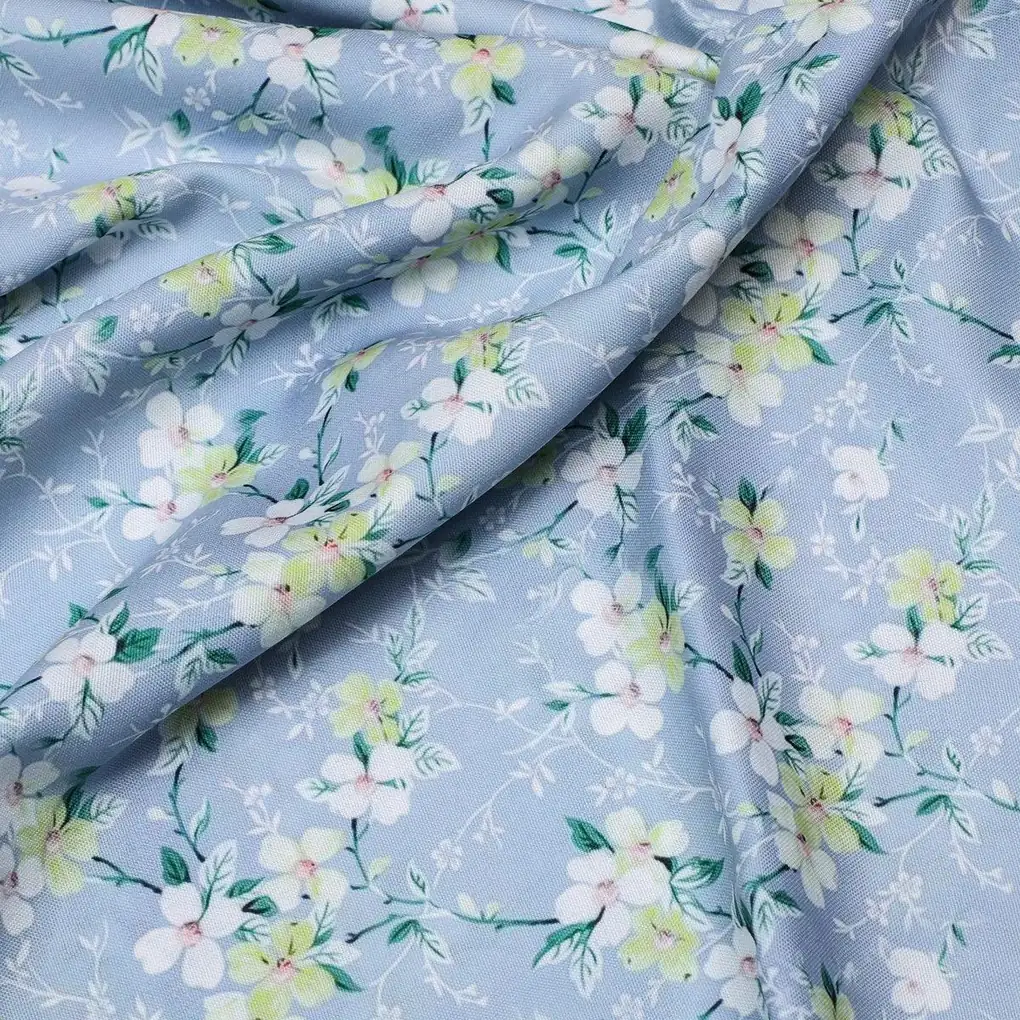 Beautiful White Jasmine Valley Flower Digital Printed Fabric - Rayon - Image 3