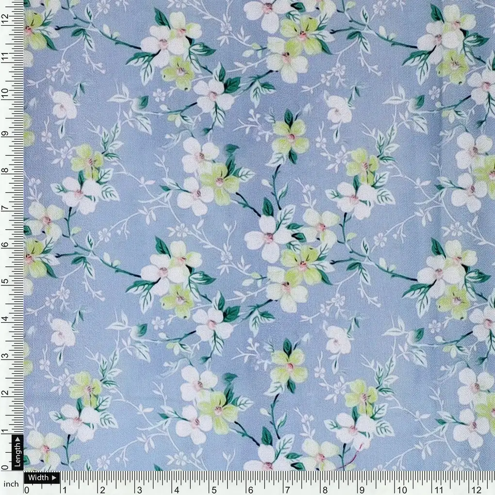 Beautiful White Jasmine Valley Flower Digital Printed Fabric - Rayon - Image 4