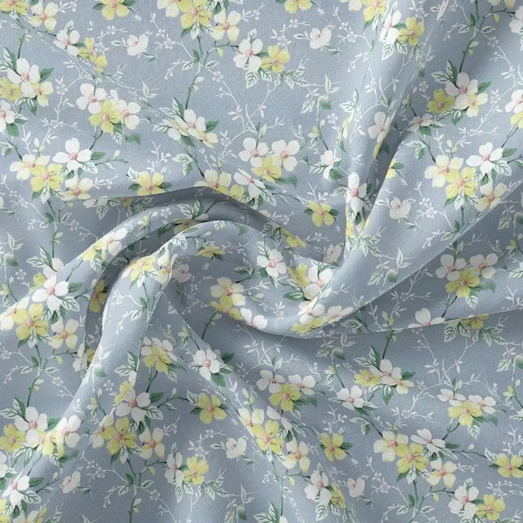 Beautiful White Jasmine Valley Flower Digital Printed Fabric - Weightless - Image 3