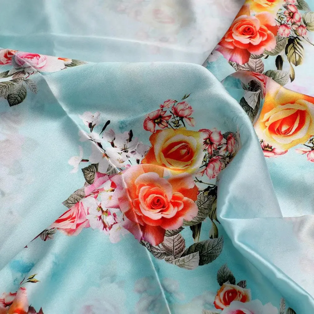 Beautiful Wite Orchid Flower Digital Printed Fabric - Japan Satin - Image 3