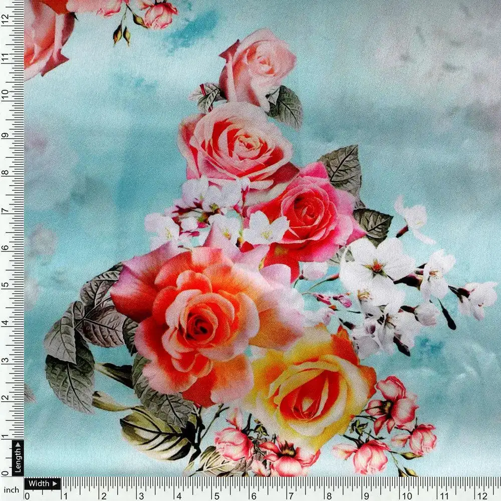 Beautiful Wite Orchid Flower Digital Printed Fabric - Japan Satin - Image 4