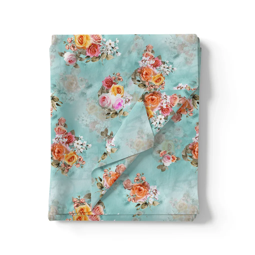 Beautiful Wite Orchid Flower Digital Printed Fabric - Kora Silk - Image 3