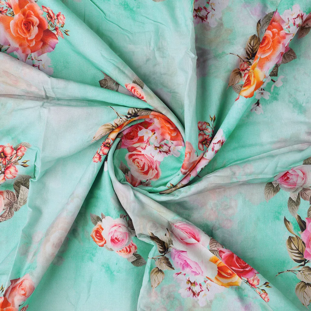Beautiful Wite Orchid Flower Digital Printed Fabric - Pure Cotton - Image 2