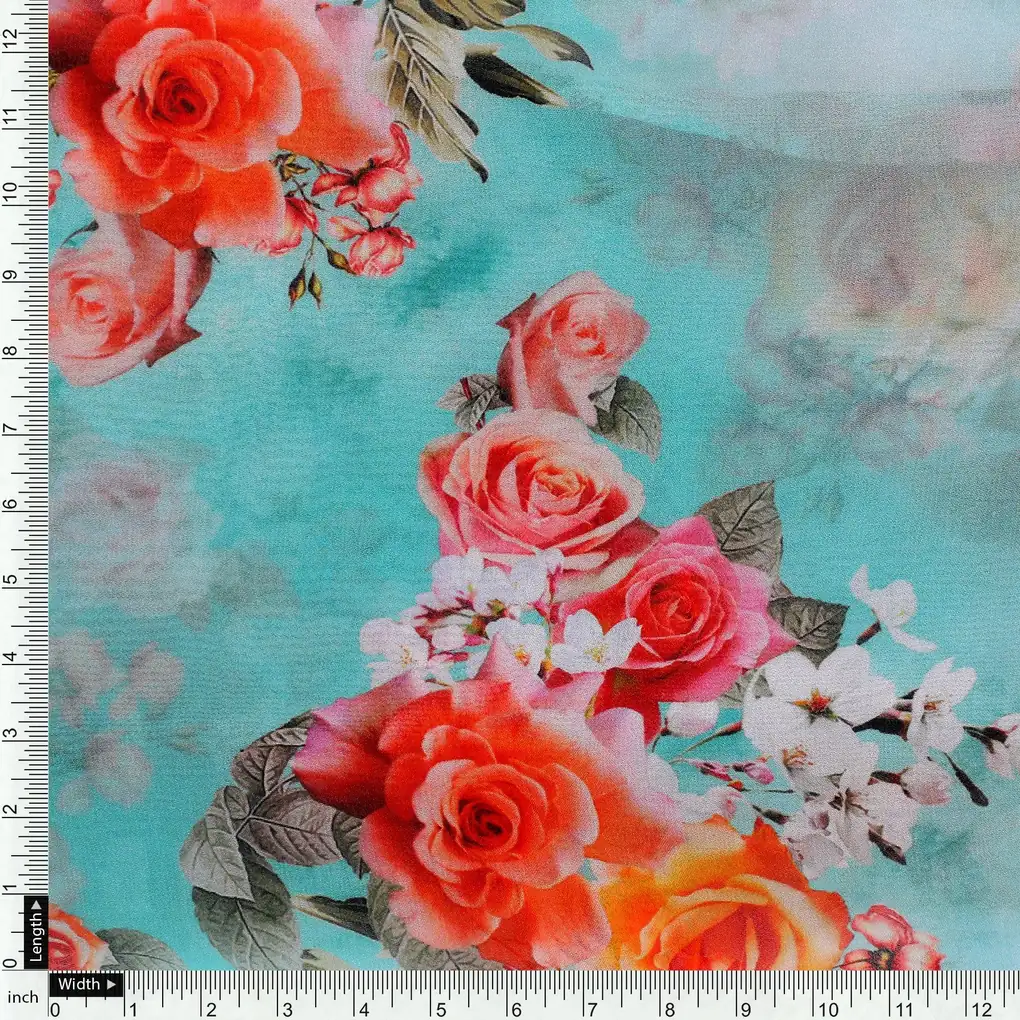 Beautiful Wite Orchid Flower Digital Printed Fabric - Pure Georgette - Image 4