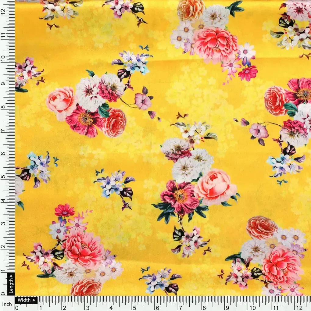 Beautiful Yellow Base Floral Bunch Digital Printed Fabric - Image 4