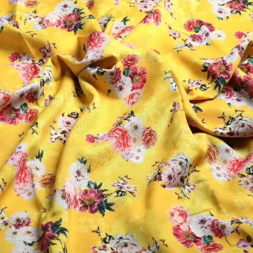 Beautiful Yellow Base Floral Bunch Digital Printed Fabric - Image 3