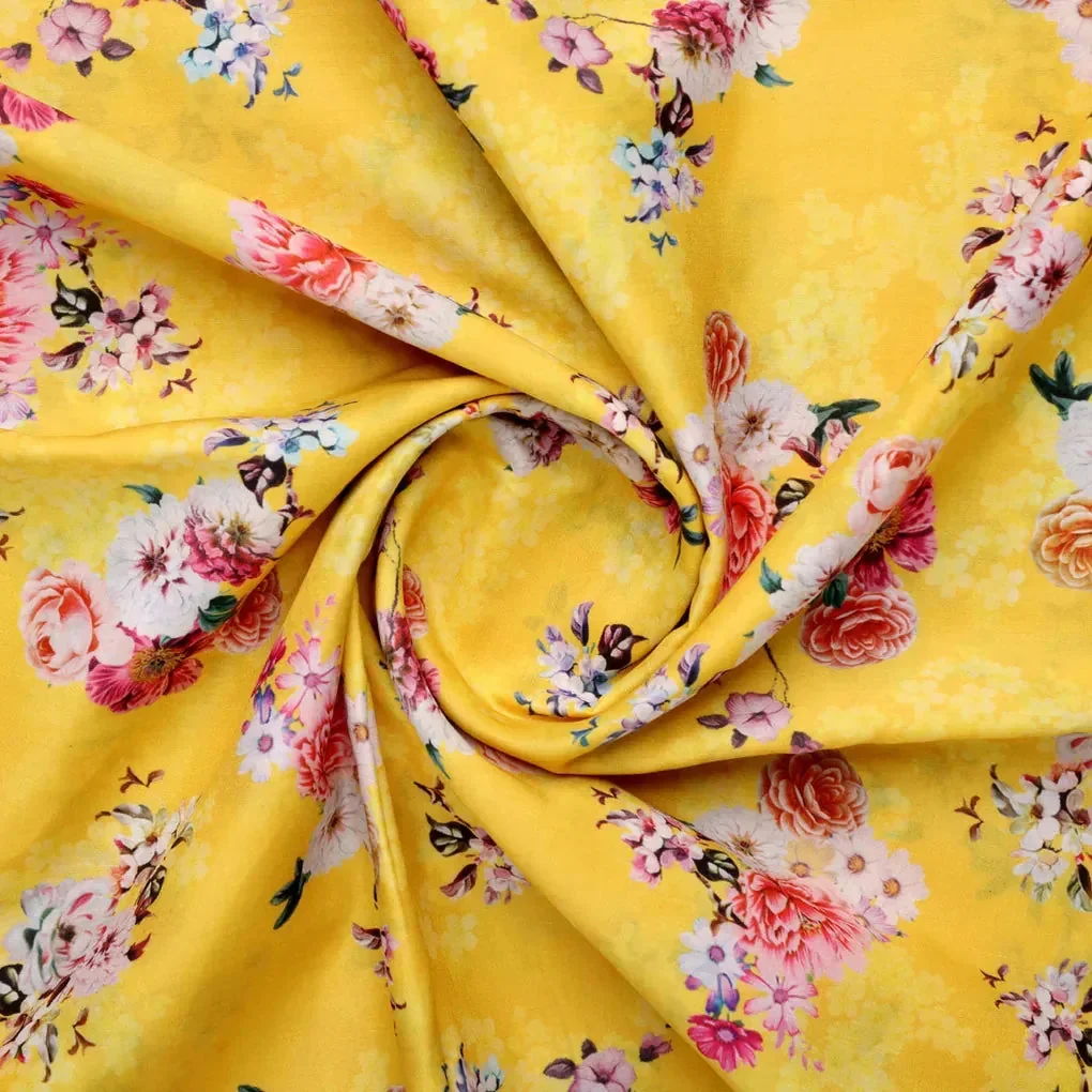 Beautiful Yellow Base Floral Bunch Digital Printed Fabric - Image 2