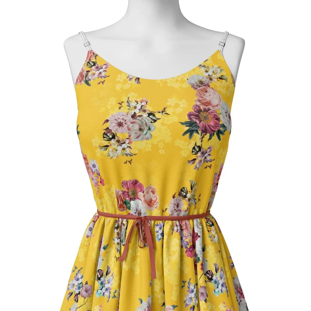 Beautiful Yellow Base Floral Bunch Digital Printed Fabric - Image 2