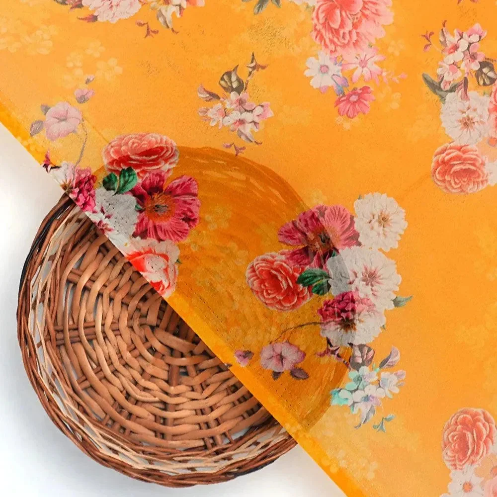 Beautiful Yellow Base Floral Bunch Digital Printed Fabric - Image 2