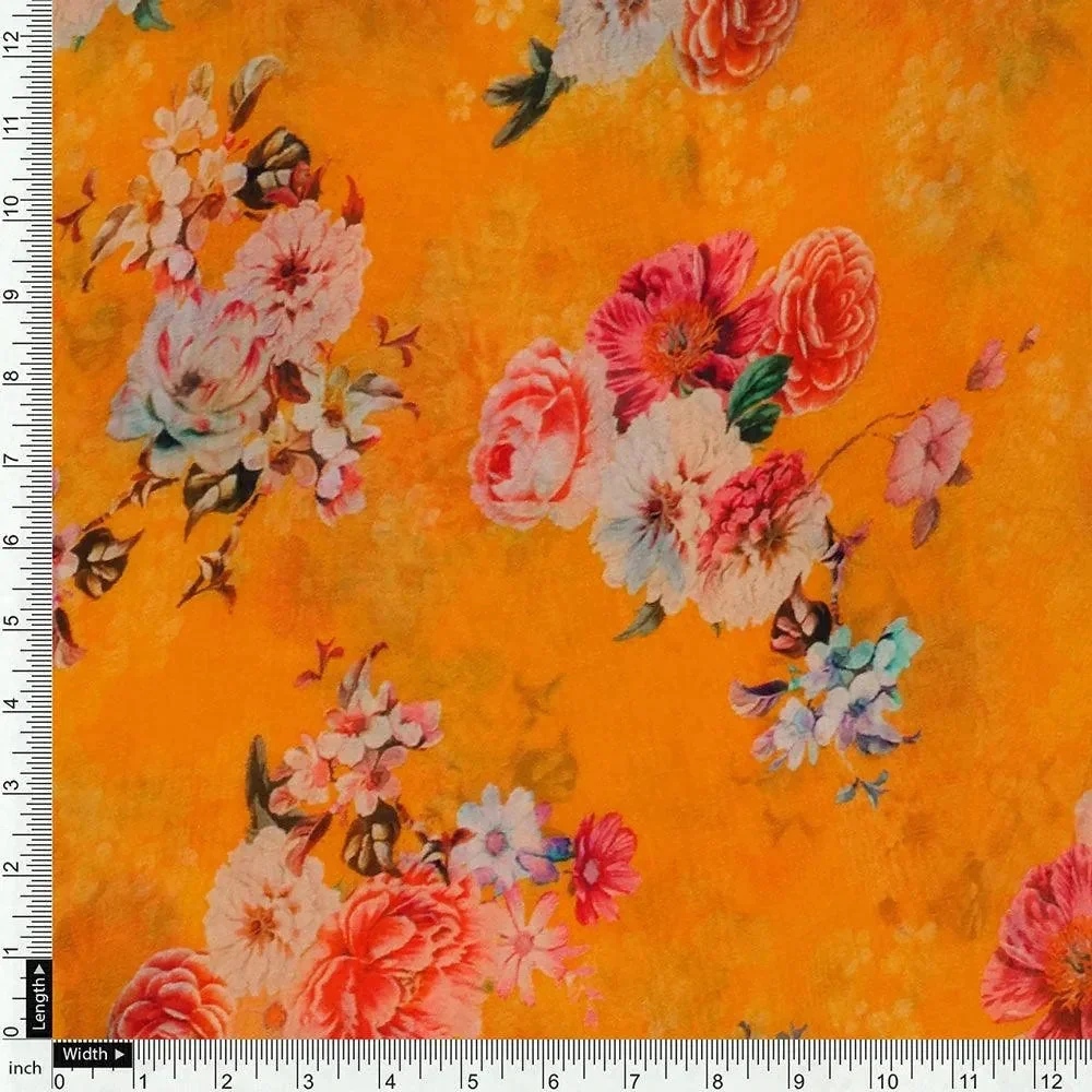 Beautiful Yellow Base Floral Bunch Digital Printed Fabric - Image 4