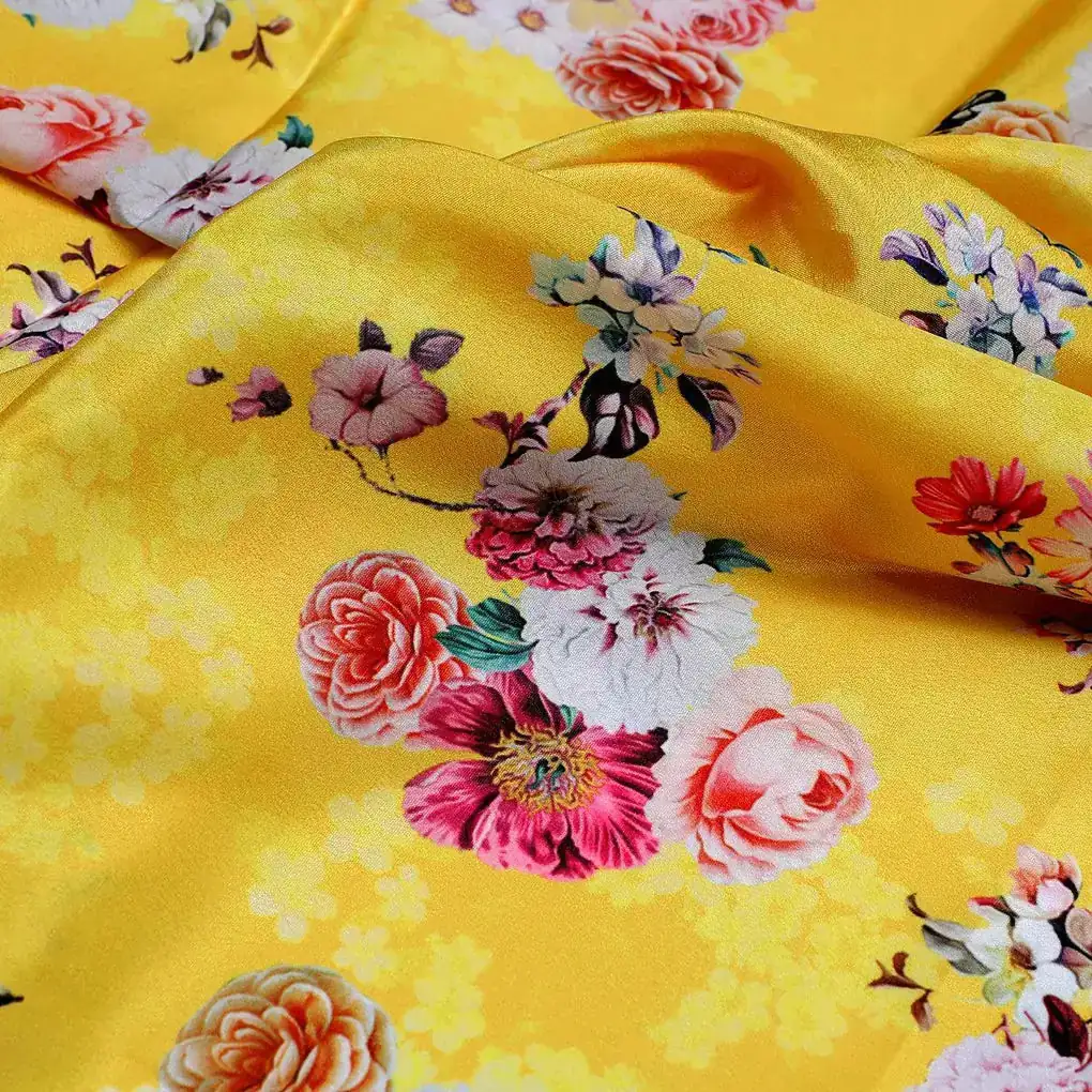 Beautiful Yellow Base Floral Bunch Digital Printed Fabric - Image 3