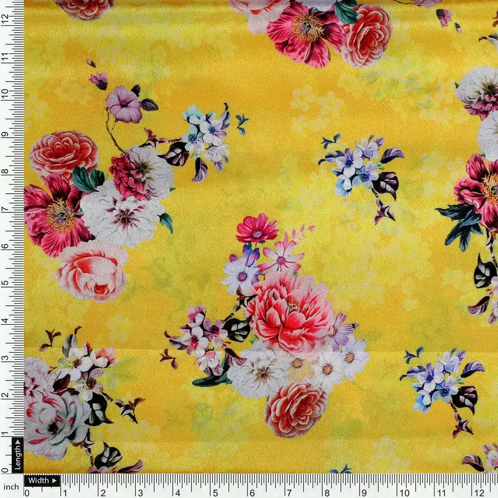 Beautiful Yellow Base Floral Bunch Digital Printed Fabric - Image 4