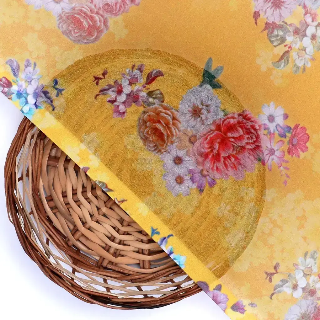 Beautiful Yellow Base Floral Bunch Digital Printed Fabric - Image 2