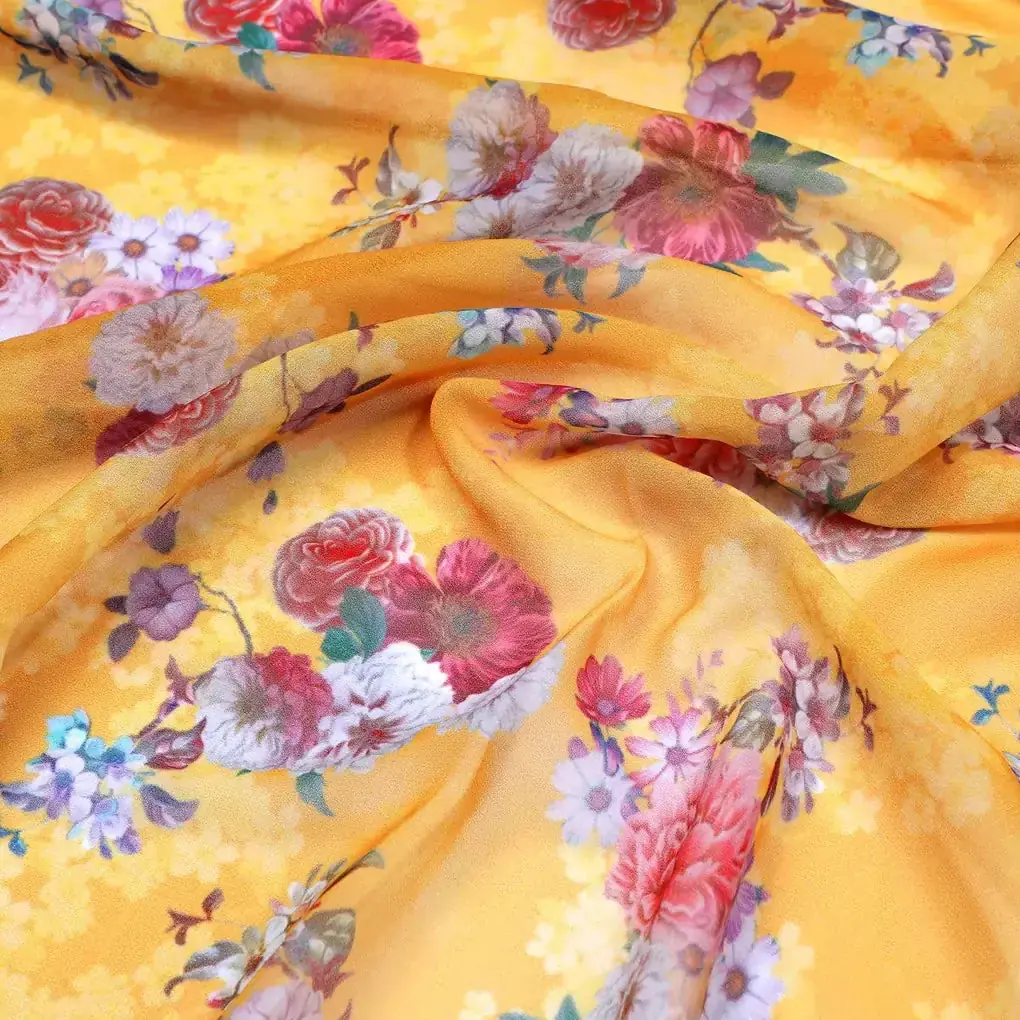 Beautiful Yellow Base Floral Bunch Digital Printed Fabric - Image 3