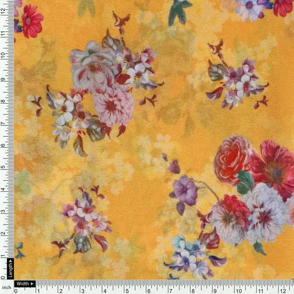 Beautiful Yellow Base Floral Bunch Digital Printed Fabric - Image 4
