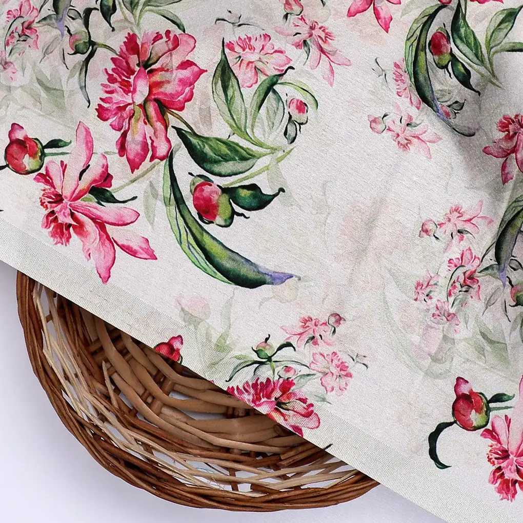 Beautifull Pink Calendula Flower Digital Printed Fabric - Japan Satin - Image 2