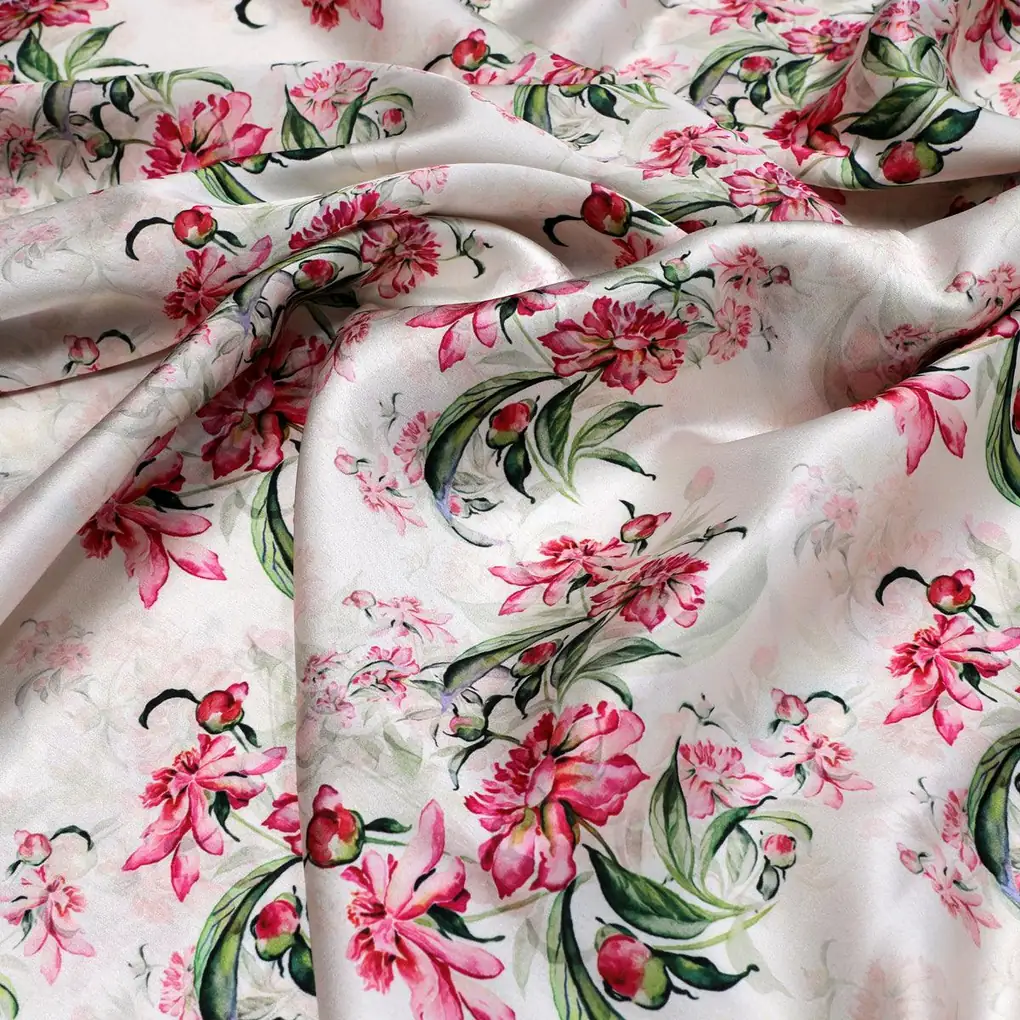 Beautifull Pink Calendula Flower Digital Printed Fabric - Japan Satin - Image 3