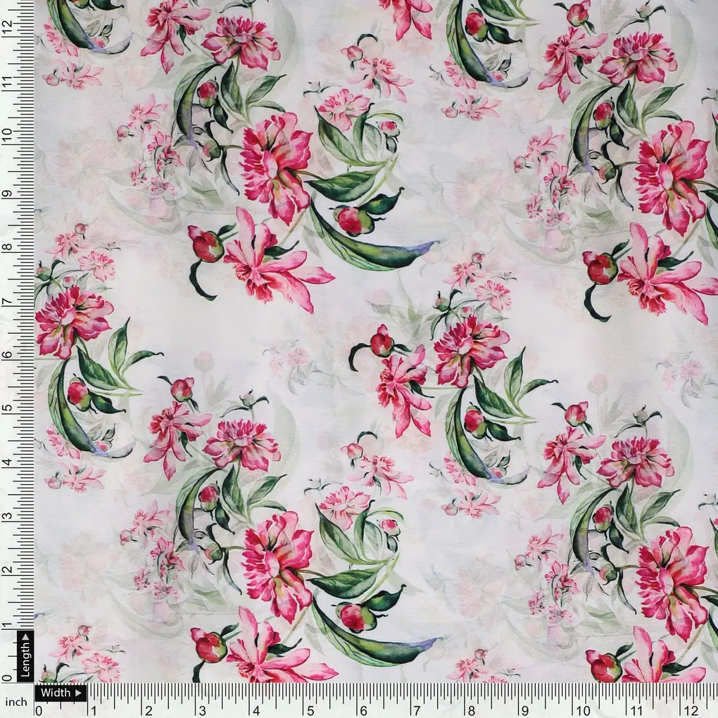 Beautifull Pink Calendula Flower Digital Printed Fabric - Japan Satin - Image 4