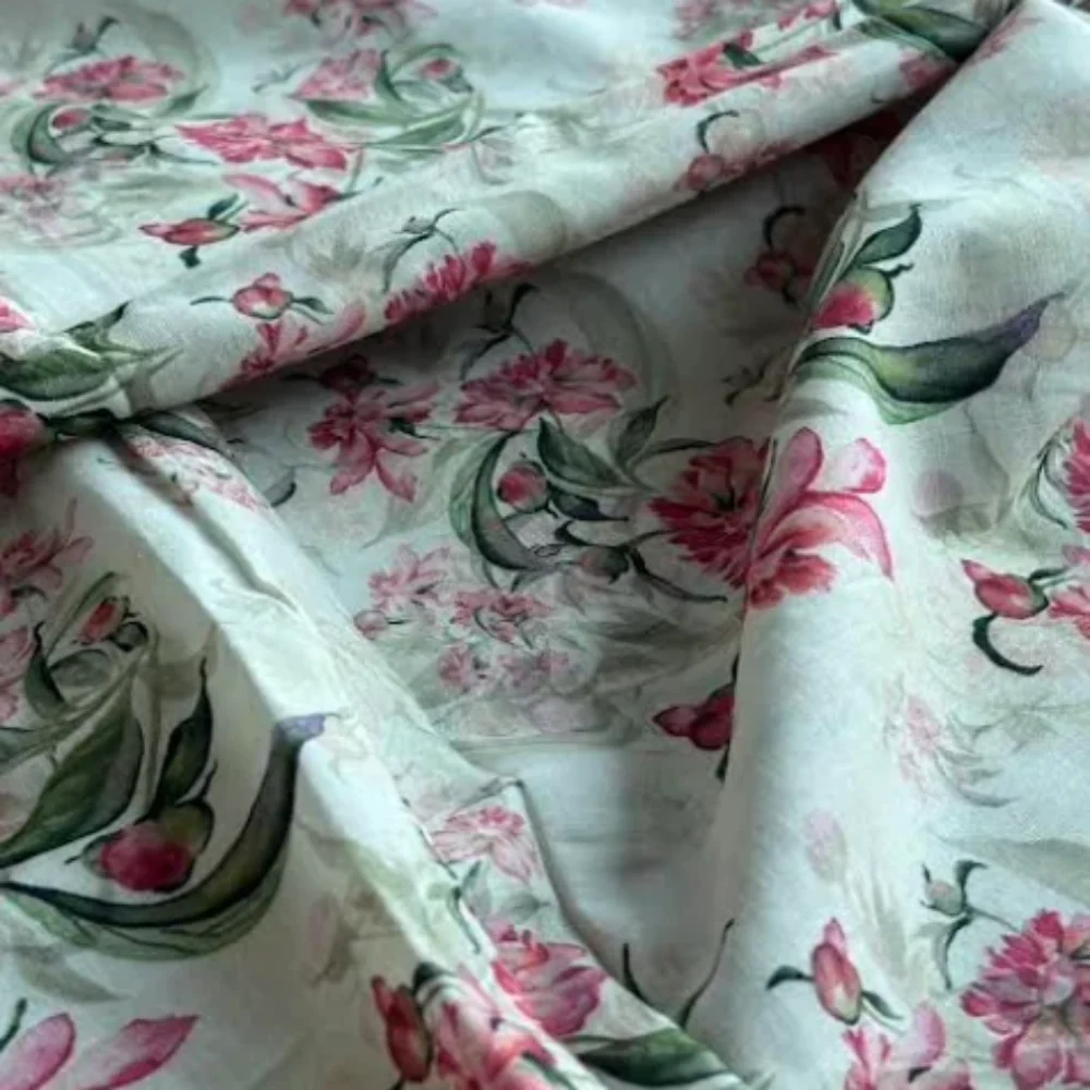 Beautifull Pink Calendula Flower Digital Printed Fabric - Cotton - Image 2