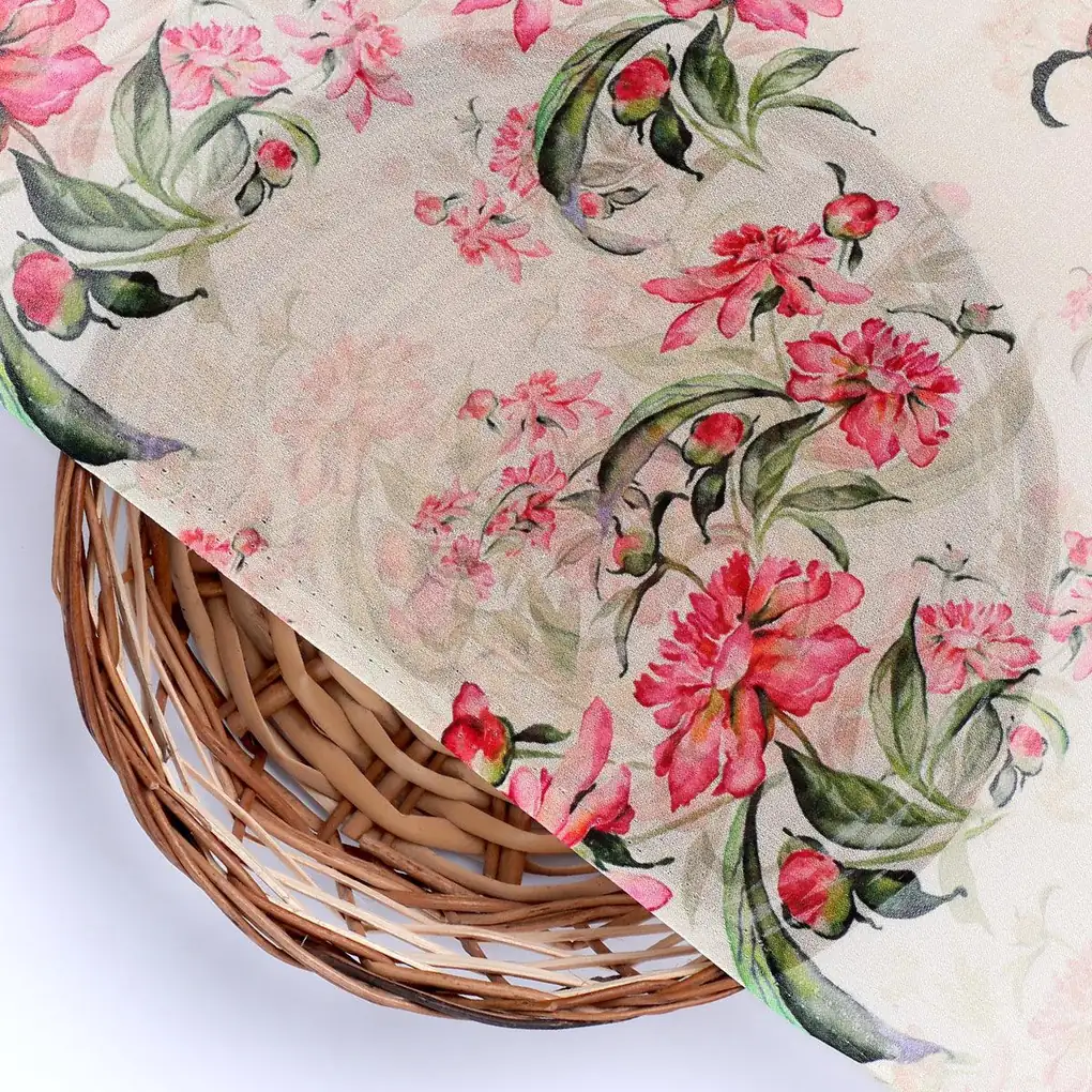 Beautifull Pink Calendula Flower Digital Printed Fabric - Pure Georgette - Image 2